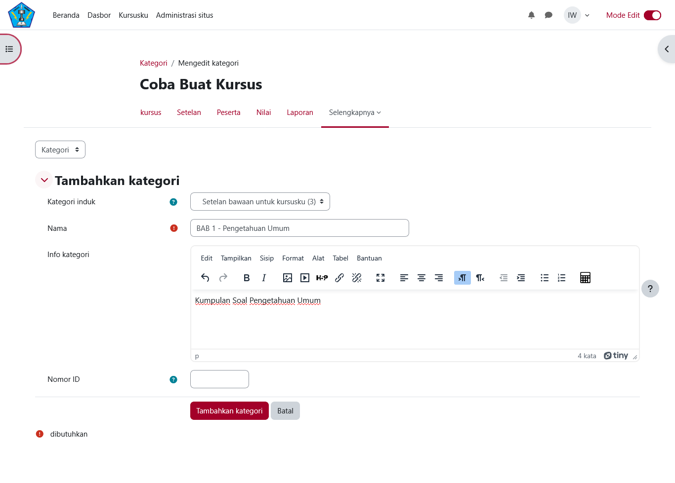 Tampilan Membuat Kategori